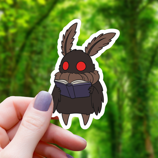 Studious Mothman Reading Sticker - 3"