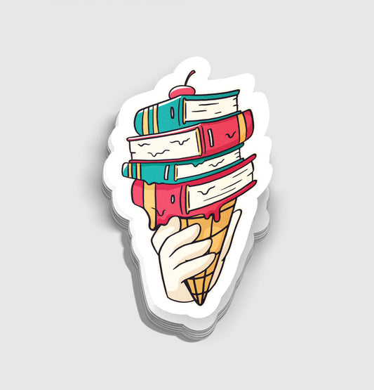 Book Ice Cream Cone Funny Sticker - 3"